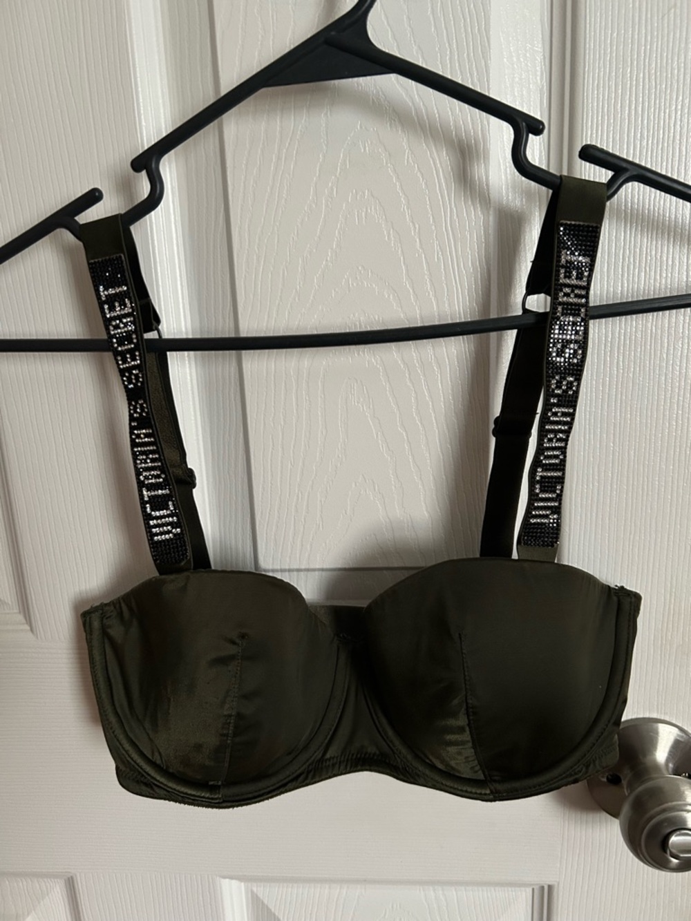 VS Olive Green Bra with Embellished Logo Straps